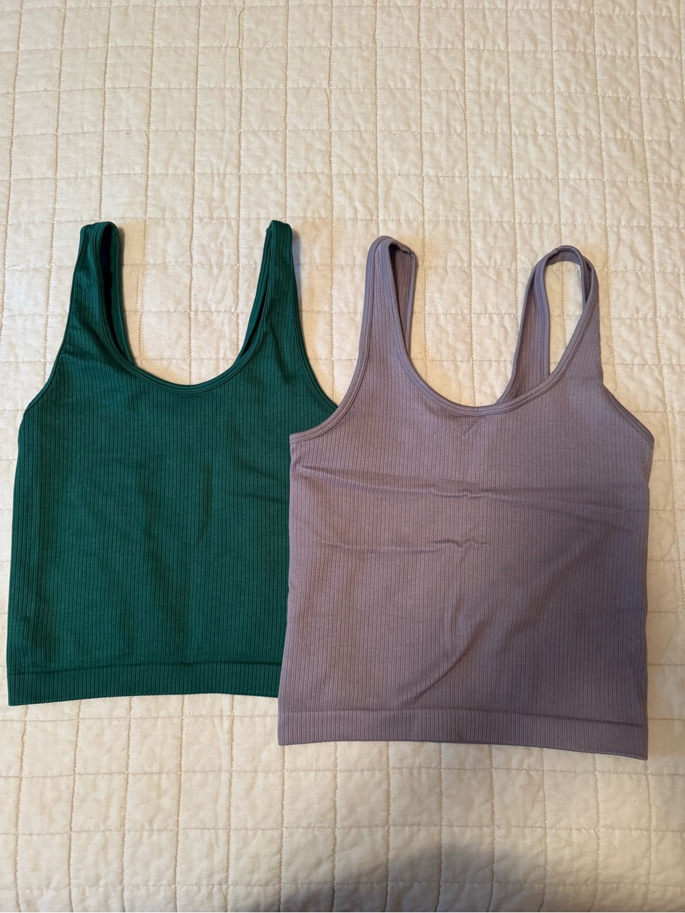 a new day Ribbed Scoop Crop Tanks in Dark Green and Mauve